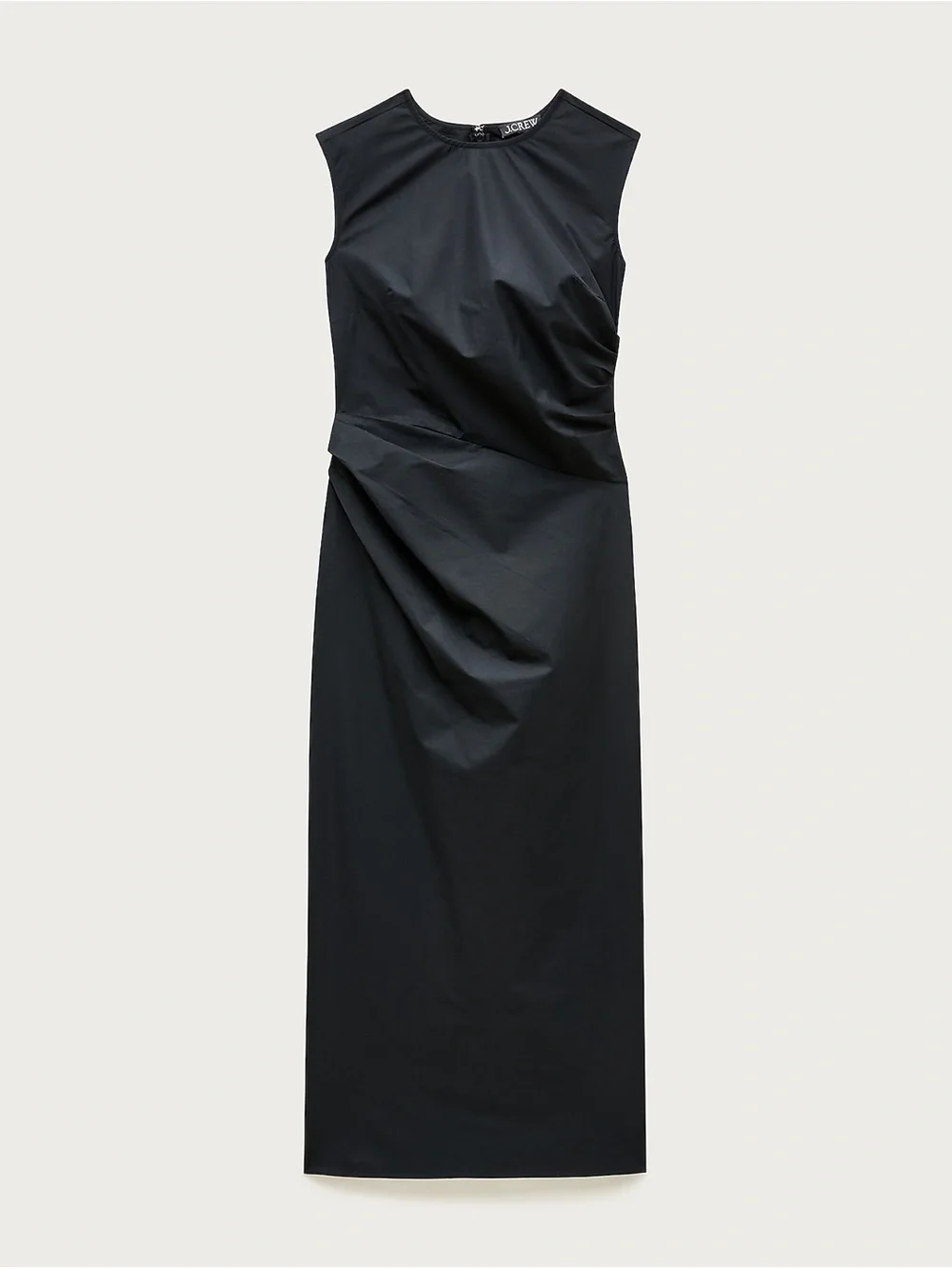 NWT J.Crew Ruched Midi Dress Stretch Cotton Poplin Black Size 6 Wedding Guest